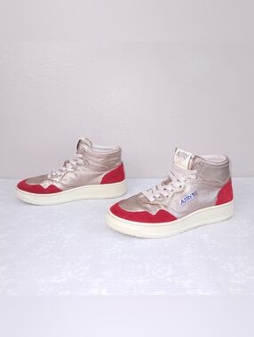 AUTRY Medalist Mid Metallic Rose Gold Red Platform Sneakers